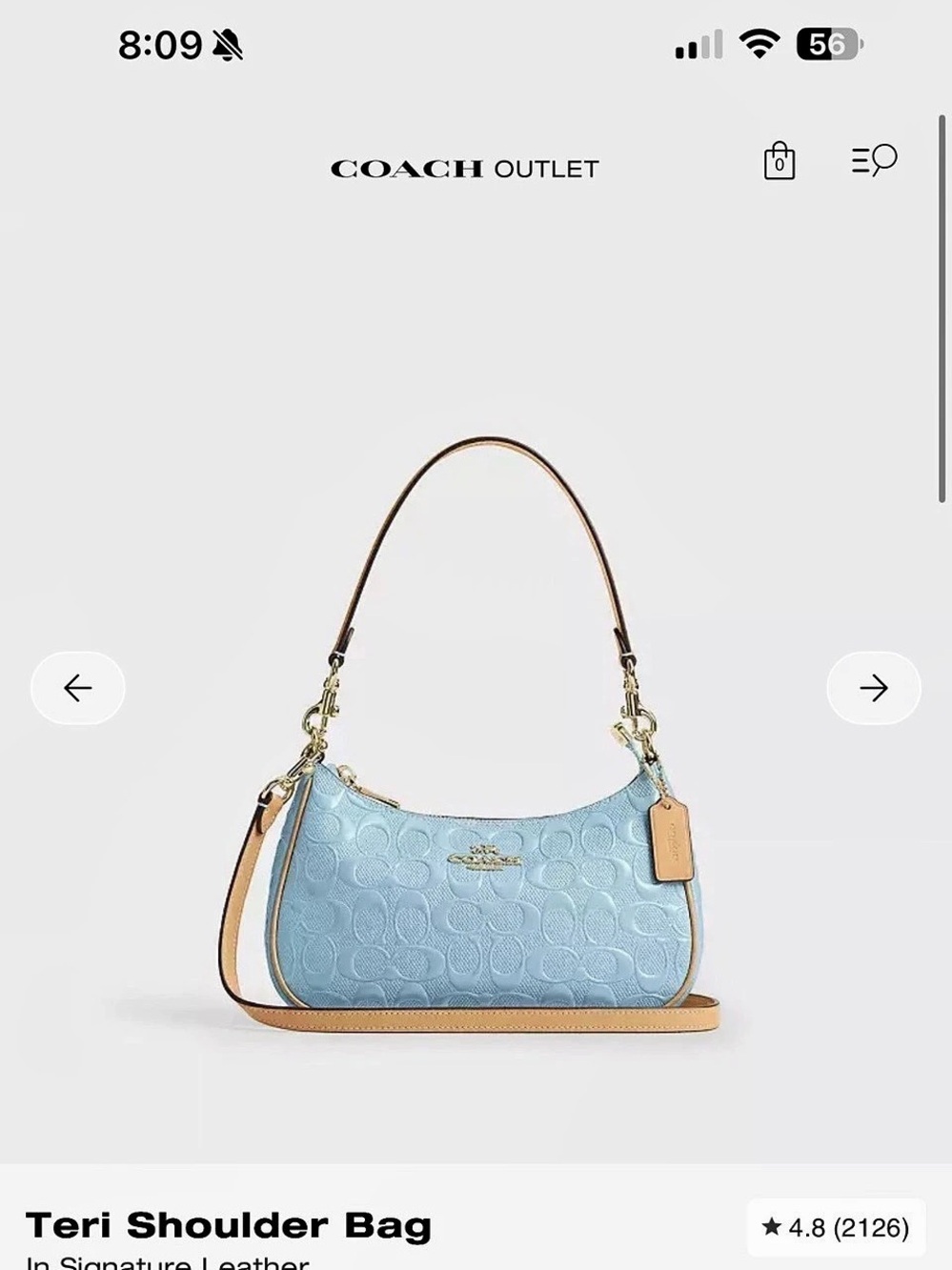 Coach Teri Shoulder Bag In Signature Leather Blue & Brown NWT